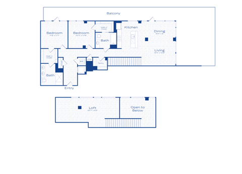 Floor plan for 2 beds, 2 baths, 1436 sqft